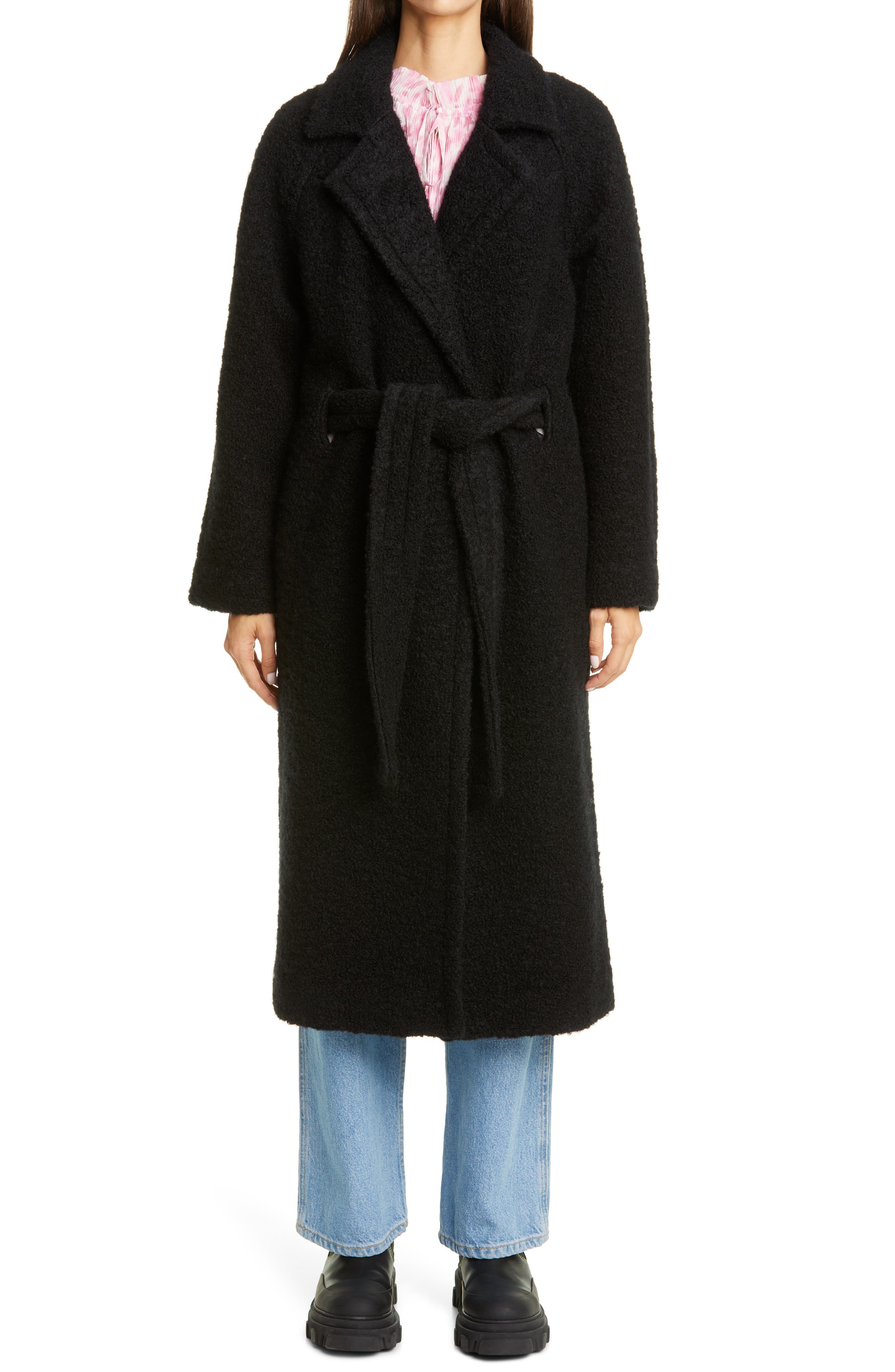 ganni fenn wrap coat black