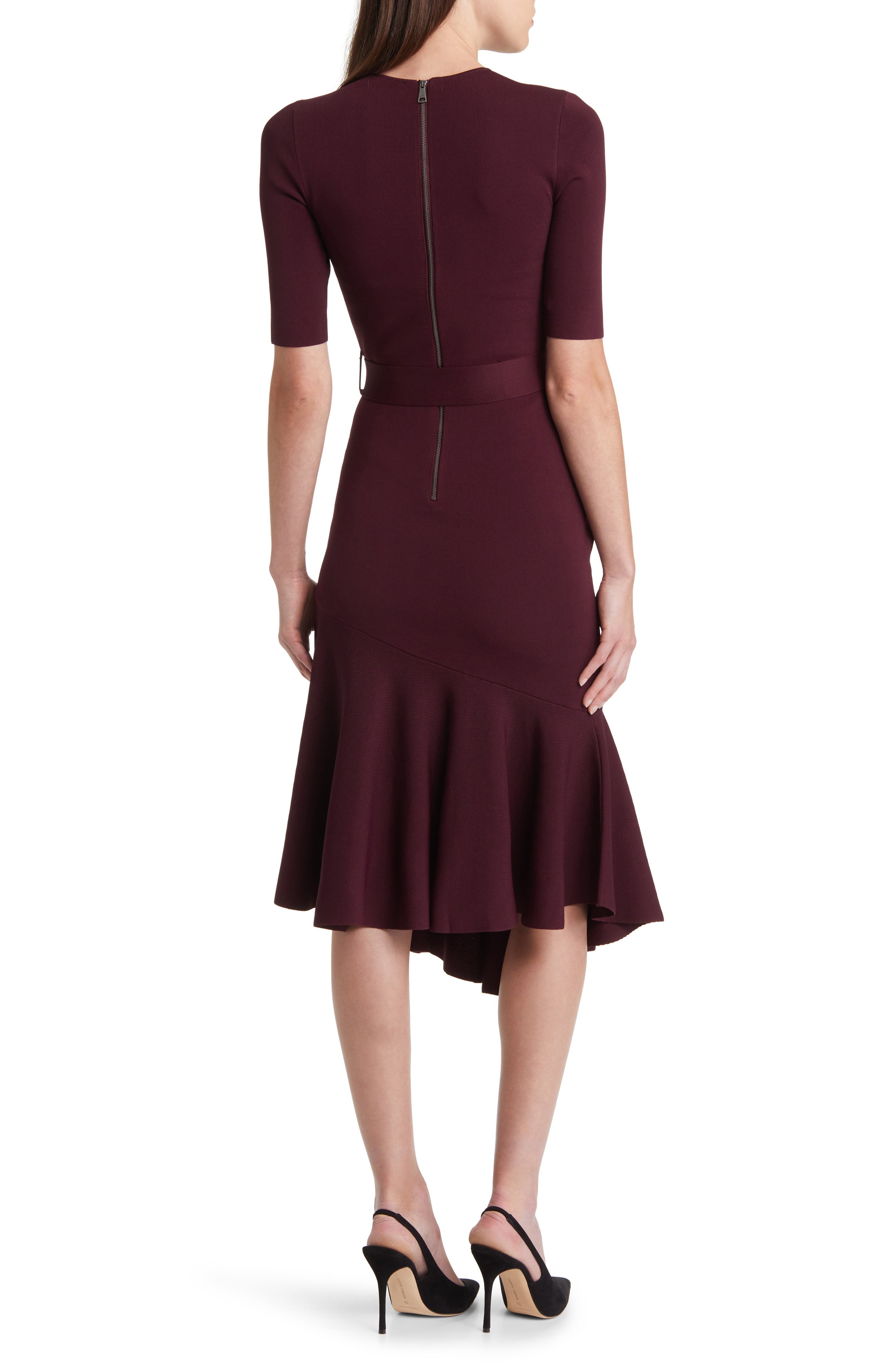 knee length dresses for ladies Flippy Hem Knitted Midi Dress With Belt | Samalee main image 1