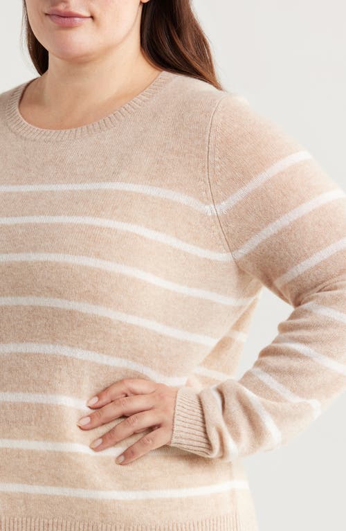 Shop Caslonr Caslon(r) Stripe Crewneck Cashmere Sweater In Tan Doeskin Heather Stacy