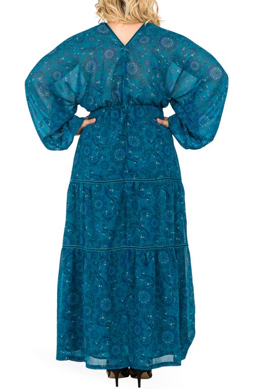 Standards & Practices Maxine Floral Print Maxi Dress In Teal