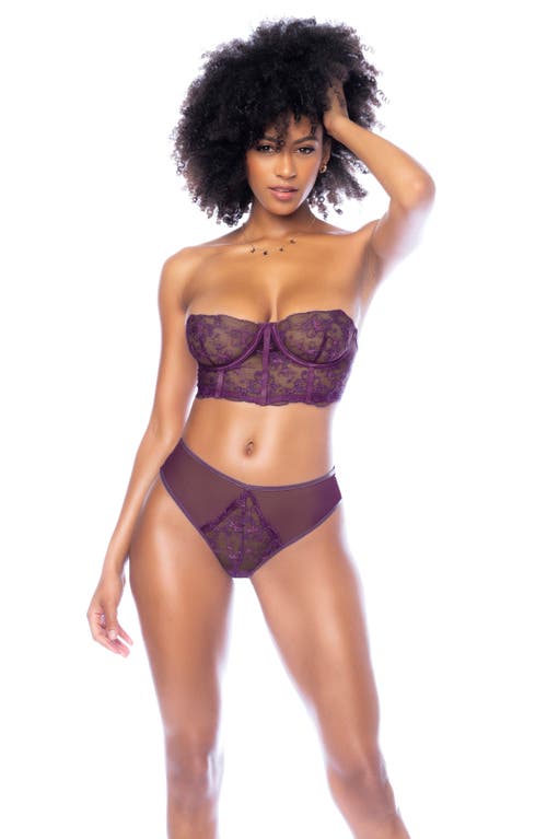 Mapalé Mapale Floral Lace Longline Underwire Bra & Thong Set In Mulberry