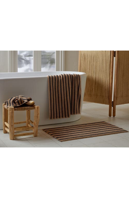 Parachute Resort Stripe Organic Cotton Bath Mat In Camel With Soft Black