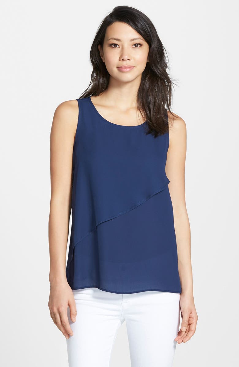 Gibson Sleeveless Tiered Mixed Media Top | Nordstrom
