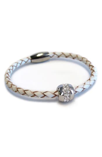 Shop Liza Schwartz Good Karma Cz Pavé Leather Bracelet In Silver/white