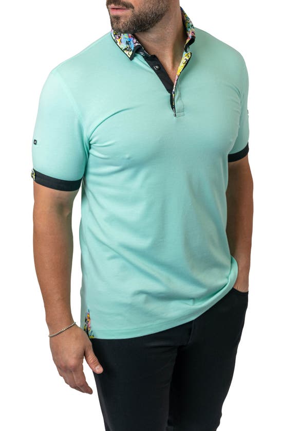 Shop Maceoo Mozartsolid Green Button Down Piqué Polo In Teal Green