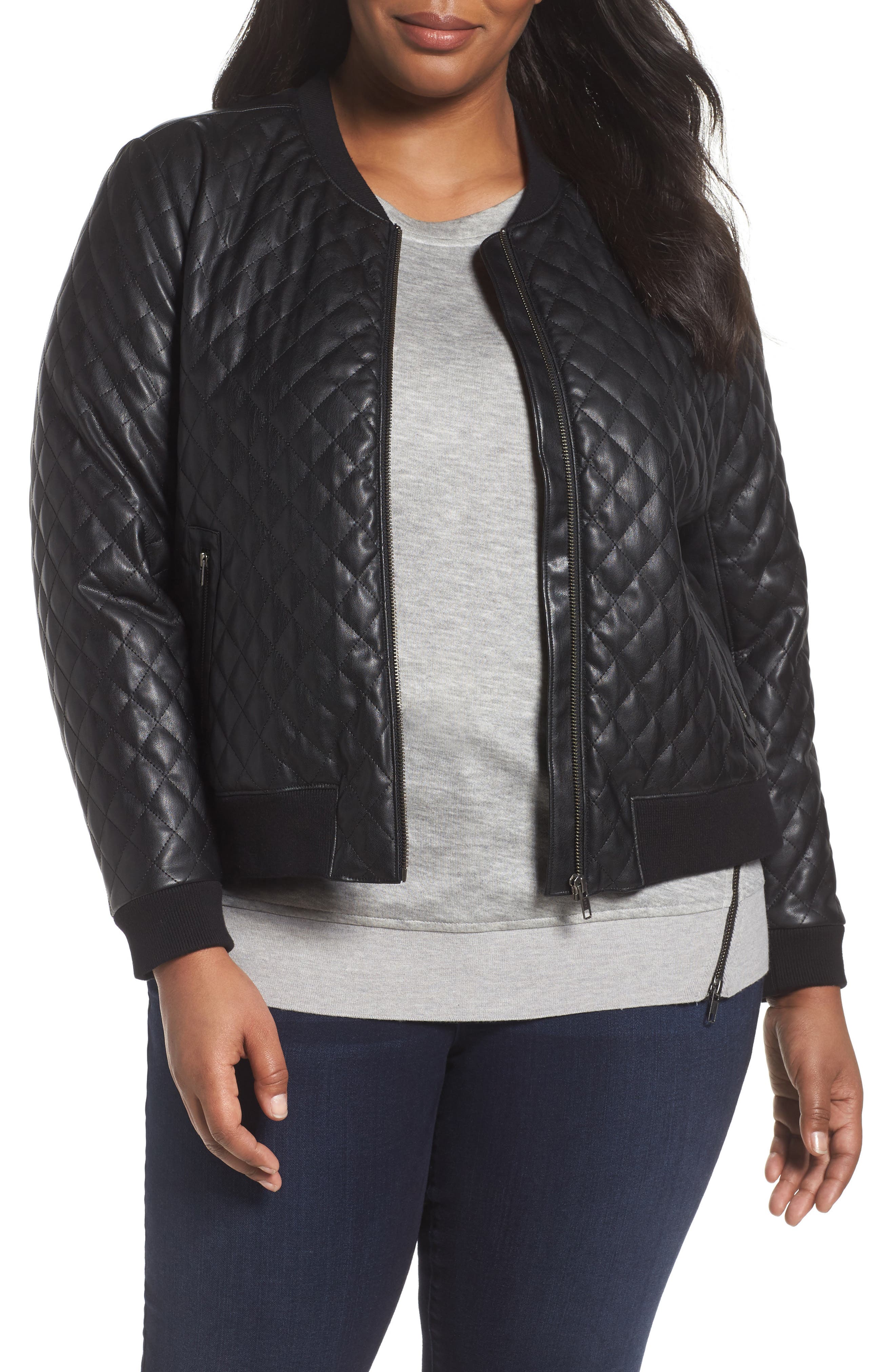 Sejour Quilted Faux Leather Bomber Jacket (Plus Size) Nordstrom