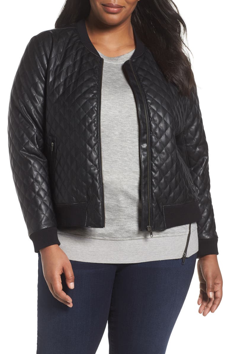 Sejour Quilted Faux Leather Bomber Jacket (Plus Size) | Nordstrom