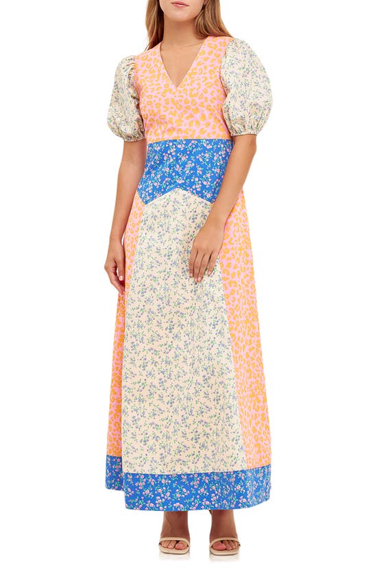 Shop English Factory Mixed Print Cotton Maxi Dress In Coral Multi