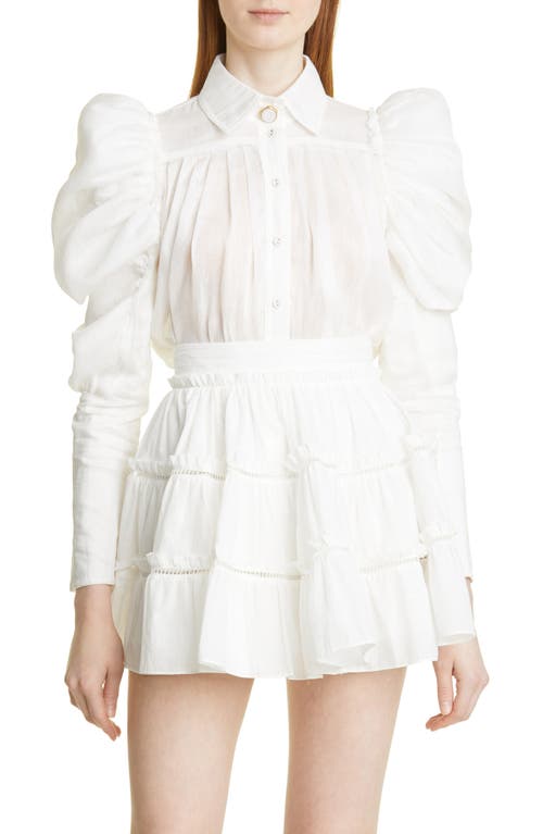Aje Kindred Butterfly Sleeve Linen & Silk Blouse in Ivory
