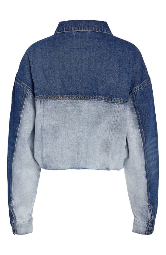 Shop Noisy May Rinna Crop Denim Jacket In Medium Blue Denim Color Block