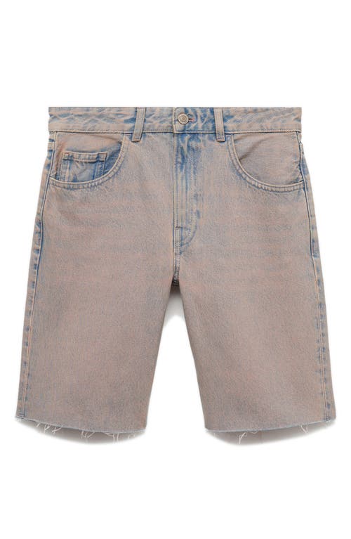 Shop Mango Raw Hem Denim Bermuda Shorts In Light Pink