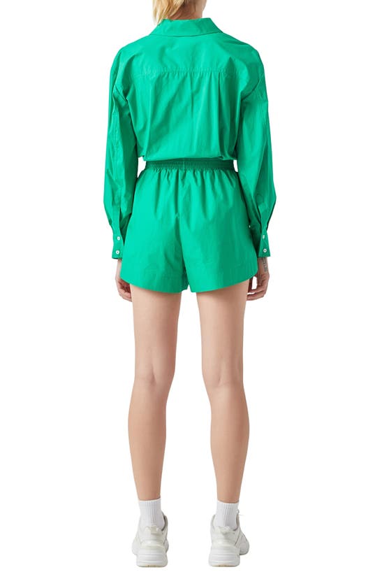 Shop Grey Lab Oversize Long Sleeve Cotton Romper In Green