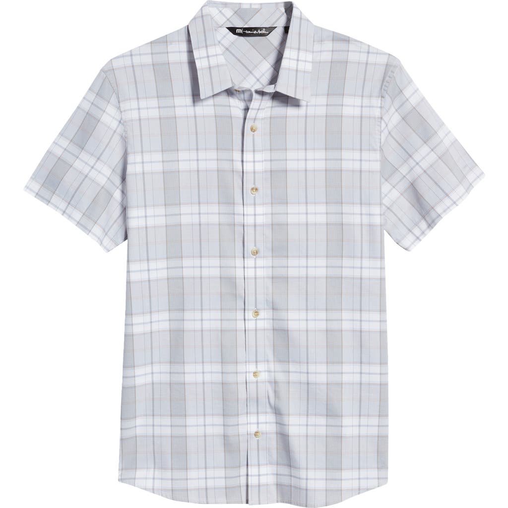 Shop Travismathew Coastal Storm Short Sleeve Button-up Shirt In White/grey Plaid
