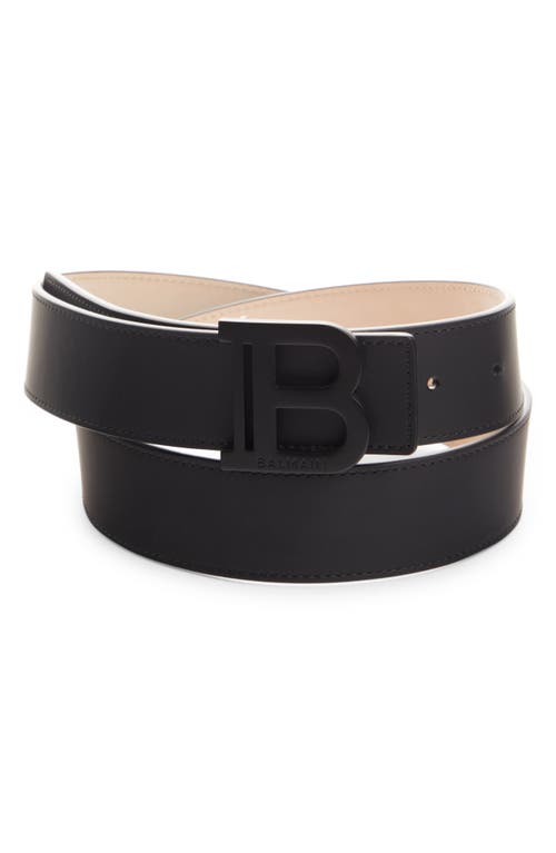 Logo Buckle Calfskin Leather Belt in Black