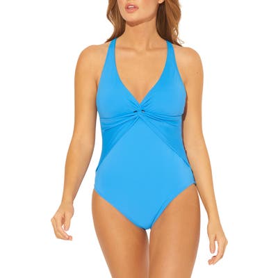 Bleu By Rod Beattie Twist & Shout Plunge One-Piece Swimsuit, Blue