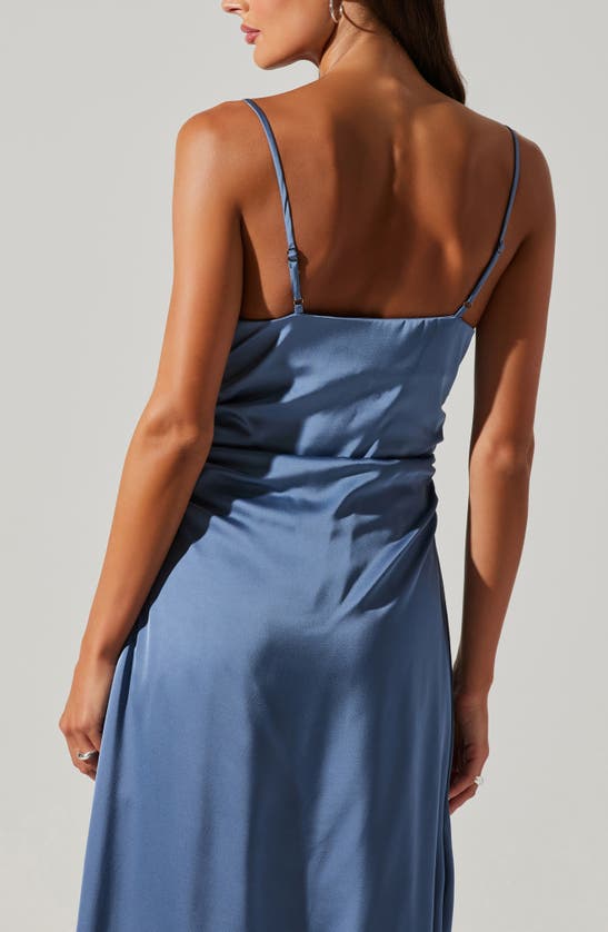 Astr Mirie Asymmetric Satin Dress In Slate Blue