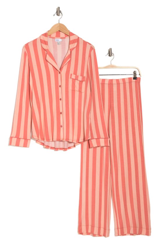 Nordstrom Rack Tranquility Long Sleeve Shirt & Pants Two-piece Pajama Set In Coral Faded Stripes