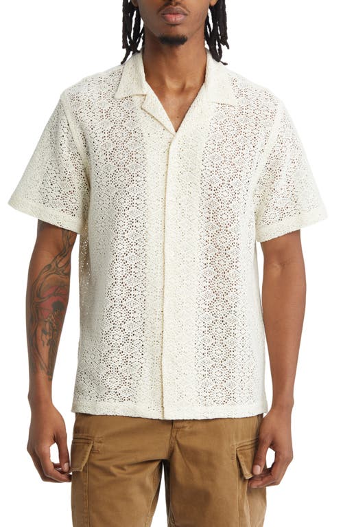 Saturdays NYC Canty Crochet Stitch Short Sleeve Button-Up Shirt in Ivory