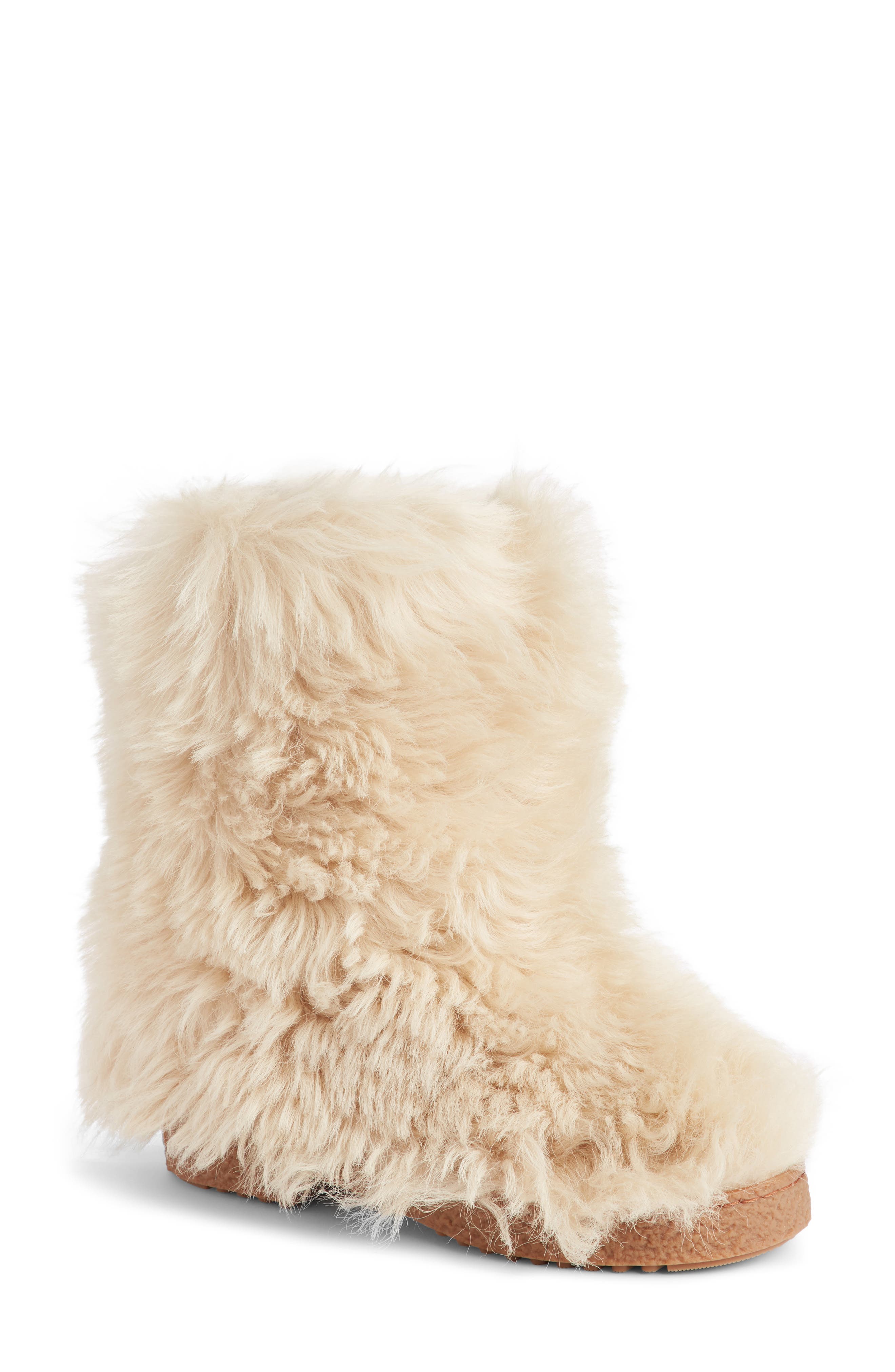 Saint Laurent Genuine Shearling Boot, Beige