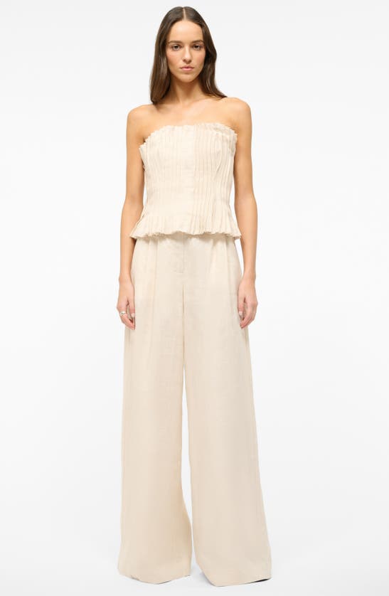 Shop Staud Parma Pleated Strapless Linen Top In Natural