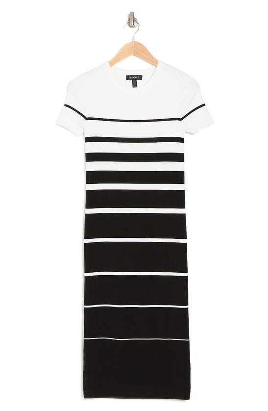 Ellen Tracy Stripe Sweater Dress In Black/ Marshmallow Stripe