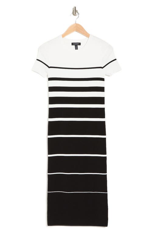 Shop Ellen Tracy Stripe Sweater Dress In Black/marshmallow Stripe