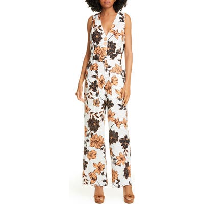 Nicholas Button Front Linen Jumpsuit, Brown