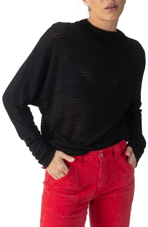 Shop Sanctuary Sheer Stripe Funnel Neck Sweater In Black