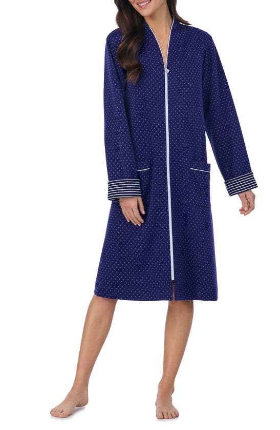 Shop Eileen West Waltz Long Sleeve Zip-up Robe In Navy Print