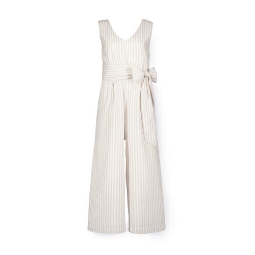 Shop Hope & Henry Womens' Tie-waist Wide Leg Jumpsuit In Light Taupe Stripe