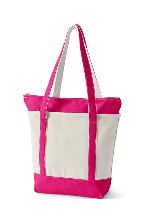 Shop Lands' End Zip Top Long Handle Canvas Tote Bag In Natural/hot Pink