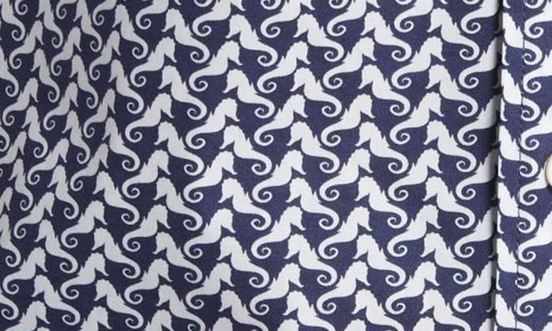 Shop Bugatchi Orson Seahorse Print Short Sleeve Stretch Cotton Button-up Shirt In Navy