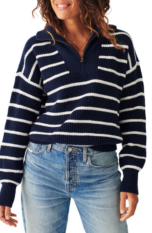 Faherty Mariner Stripe Quarter Zip Sweater in Navy Multi