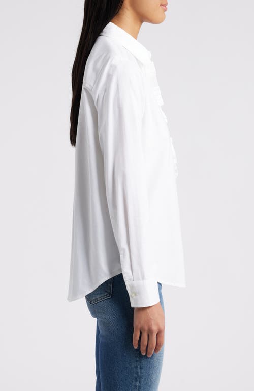 Shop Beachlunchlounge Emersyn Ruffle Trim Cotton Button-up Shirt In Classical White