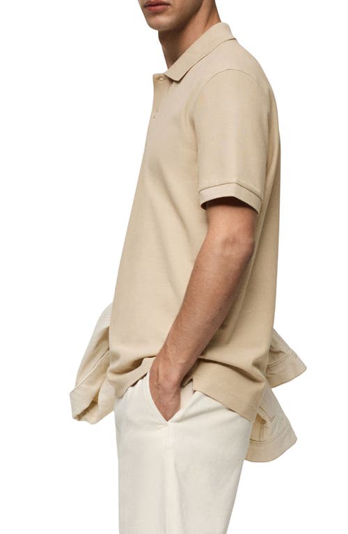 Shop Mango Relaxed Cotton Piqué Knit Polo In Beige