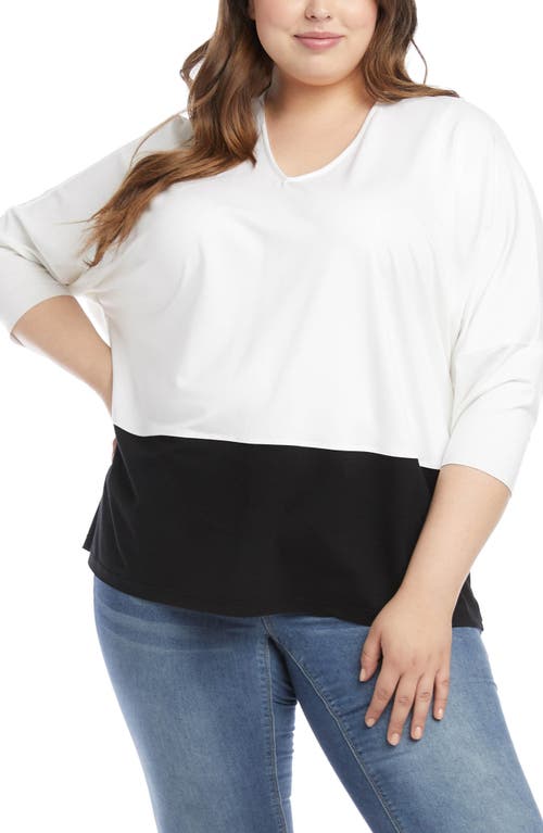 Karen Kane Colorblock Three Quarter Sleeve Top in White at Nordstrom, Size 1X