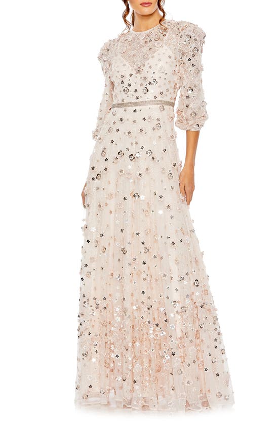 Shop Mac Duggal Floral Lace Gown In Blush