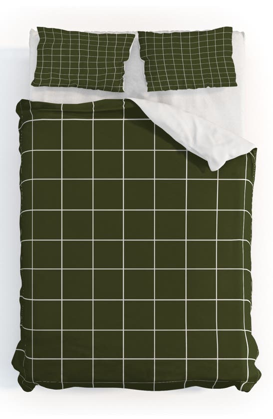 Deny Designs Grid Duvet Cover & Shams Set In Green