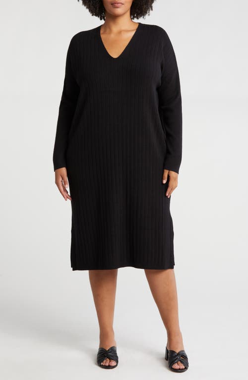 Caslonr Caslon(r) Long Sleeve Rib Sweater Dress In Black