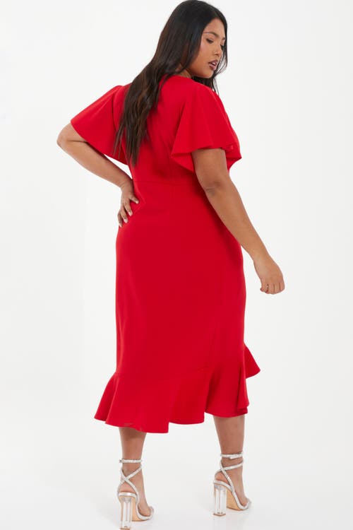 Quiz Plus Size V-neck Frill Hem Midi Dress In Red