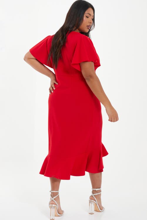 Shop Quiz V-neck Frill Hem Midi Dress In Red