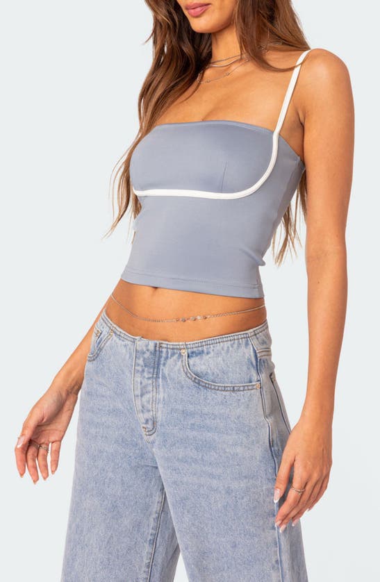 Shop Edikted Yang Contrast Strap Crop Camisole In Blue-and-white