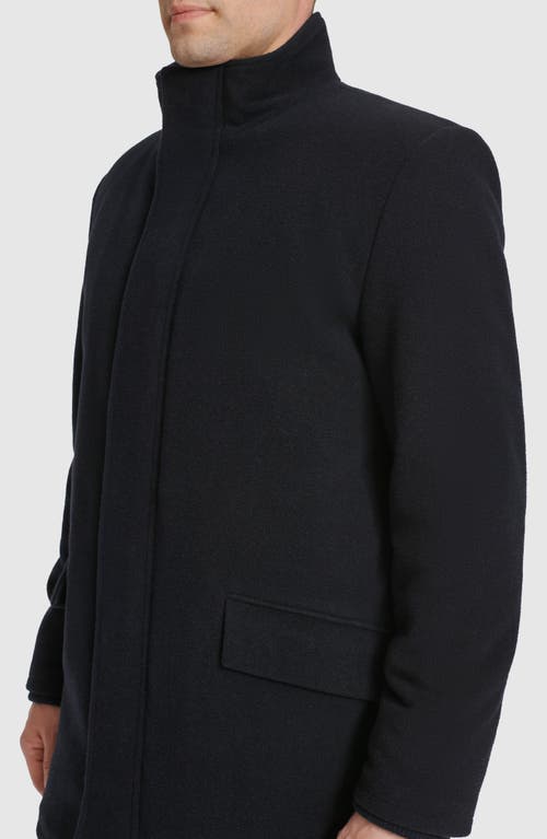 Cole Haan Signature Stand Collar Wool Blend Car Coat In Navy