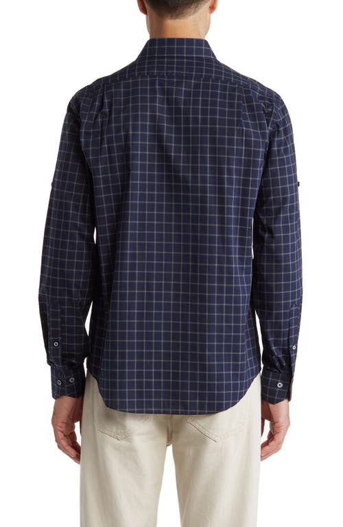 Shop Lorenzo Uomo Trim Fit Windowpane Cotton Dress Shirt In Indigo/grey