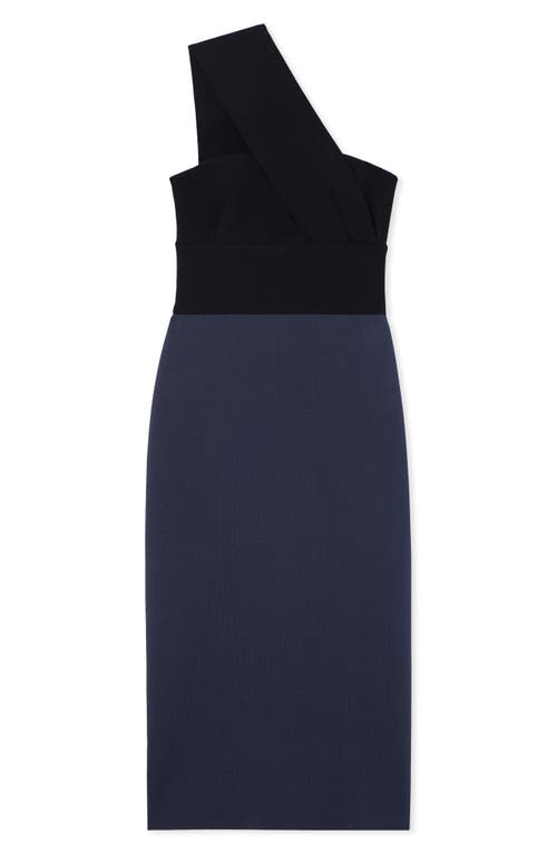 St John Bi-color Milano Knit One-shoulder Midi Dress In Navy/black