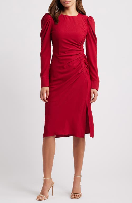 Julia Jordan Side Ruched Long Sleeve Midi Dress in Red 