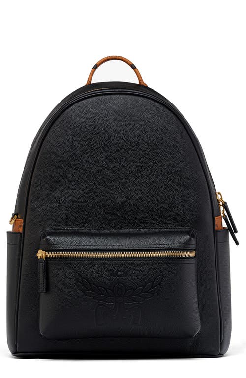 Stark Medium Leather Backpack in Black