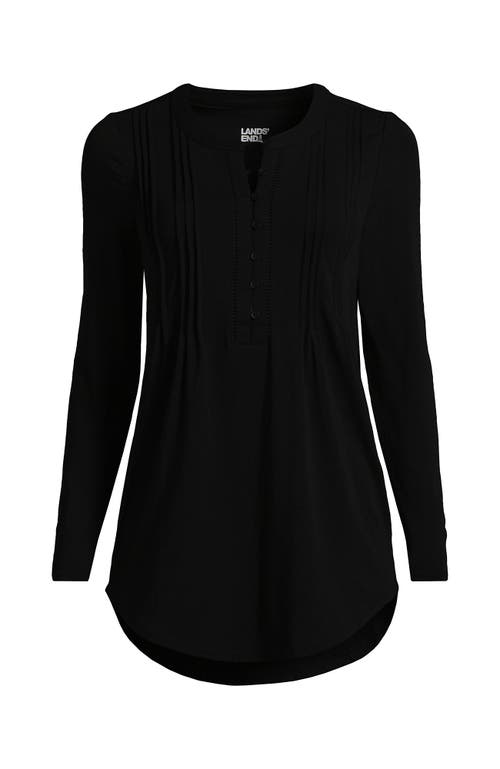 Shop Lands' End Long Sleeve Lattice Pintuck Tunic In Black