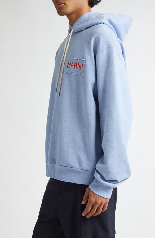 Shop Marni Logo Patch Cotton Hoodie In Light Blue