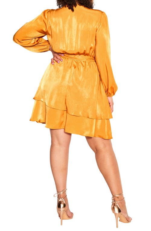 City Chic Twisted Ruffle Long Sleeve Minidress In Honeydnu